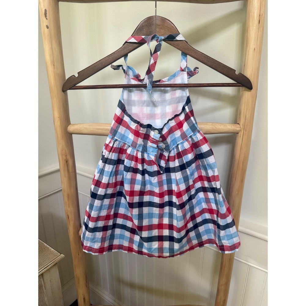 Tommy Bahama Girls 2T Plaid Halter Dress Red White Blue Ruffle Cotton Sundress - Picture 2 of 5